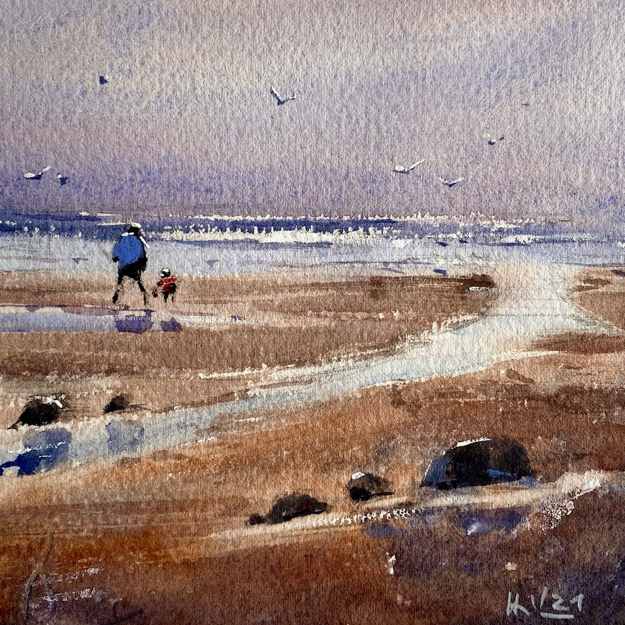 Spaziergang am Meer (20x20cm)