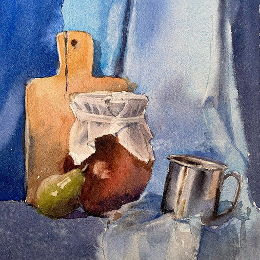 Stillleben mit blauem Tuch (20x20cm)