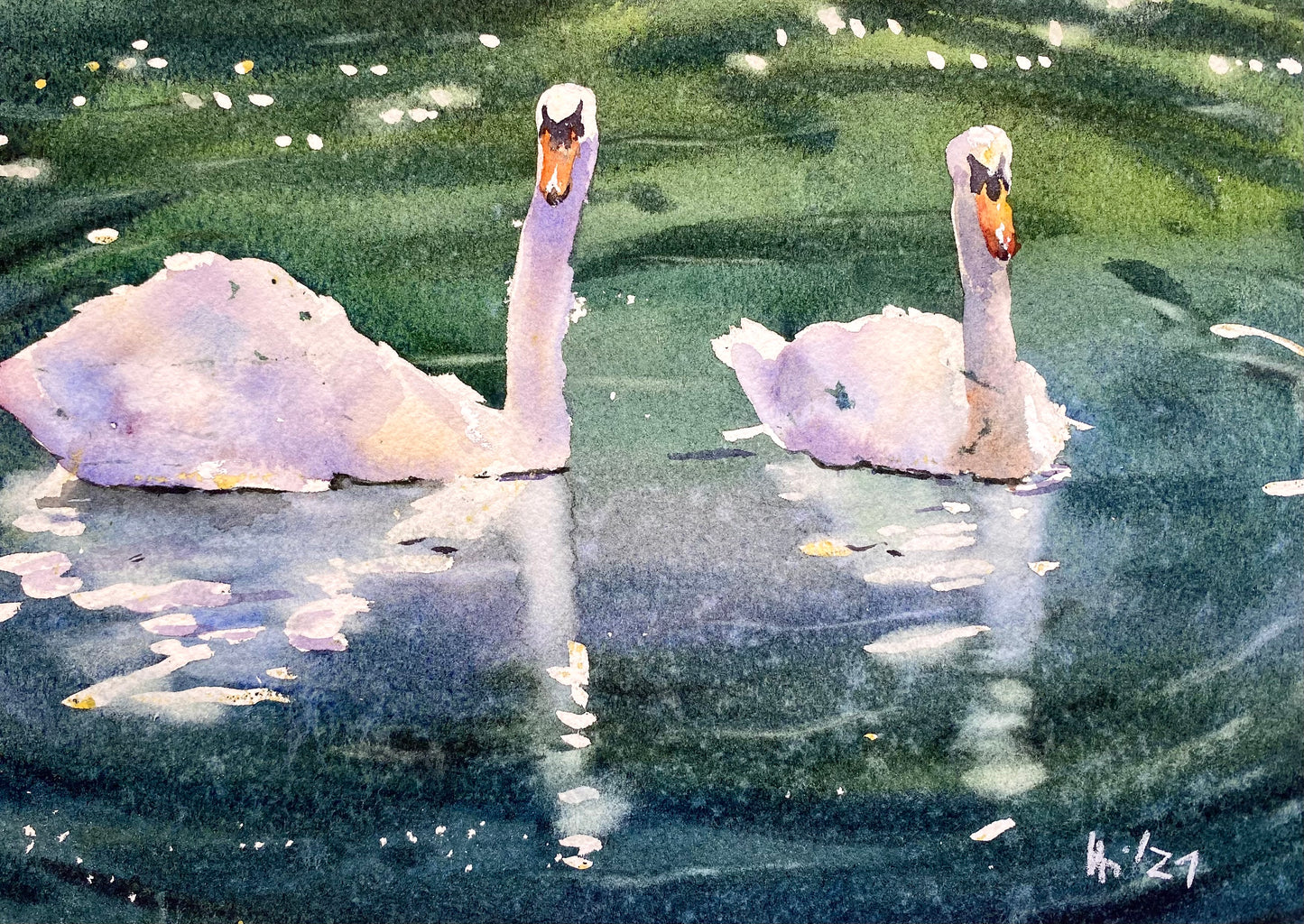 Zwei Schwäne (28x35cm)